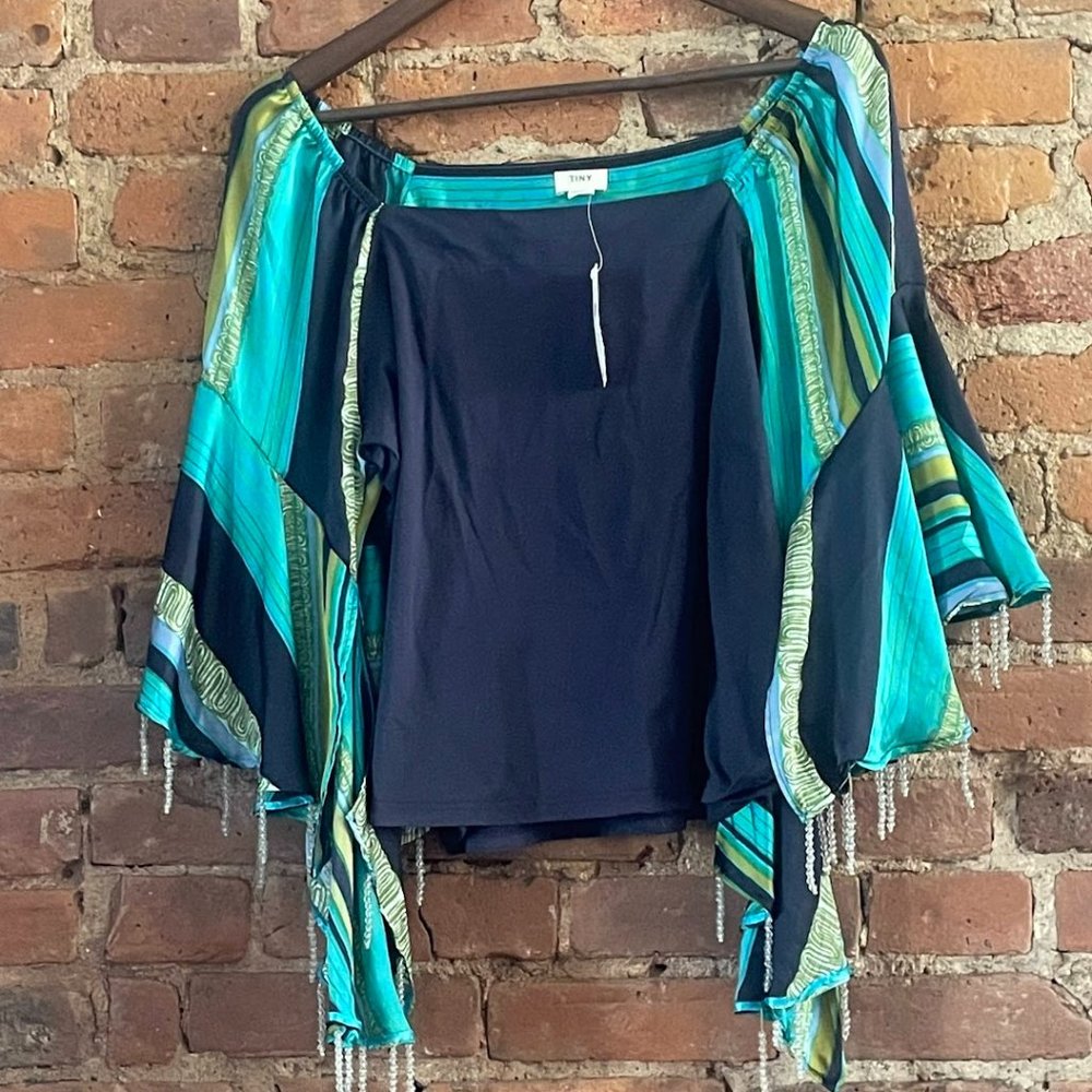 Anthropologie Tiny Beaded Bell-Sleeve Top NWT Size L